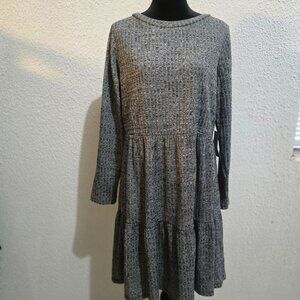 NWT Maggy London Womens Gray Textured Long Sleeve Tiered Dress Size 12